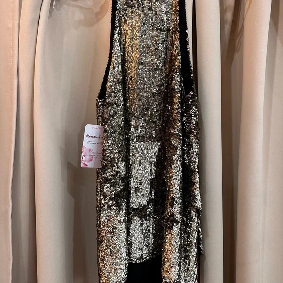 3.1 Phillip Lim Black, Silver and gold Asymmetrical sequin top size 2 - Picture 2 of 3